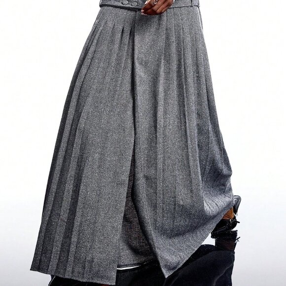Grey Casual Women's Elegant Pleated Party Skirt - Picture 4 of 6